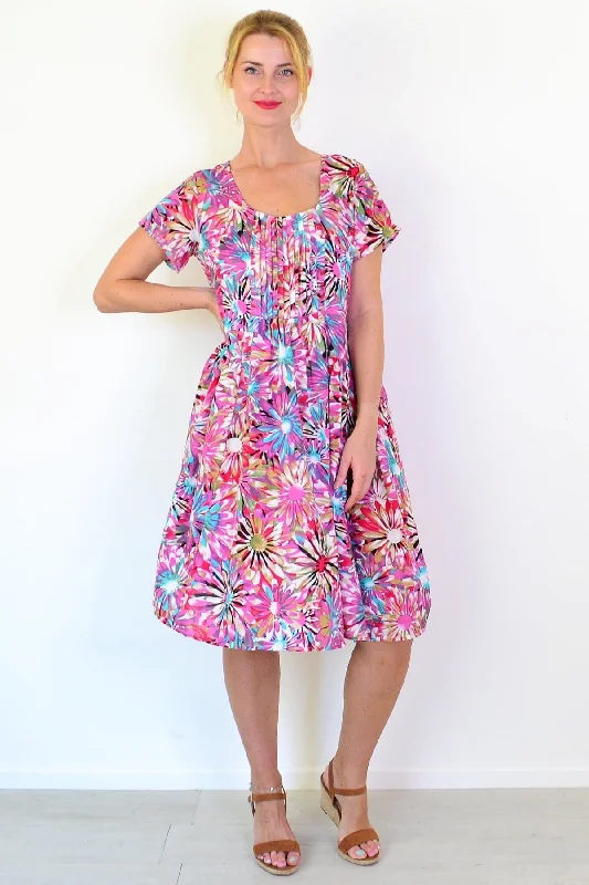Colourful Flowers Print Peasant Tunic Dress Adventure