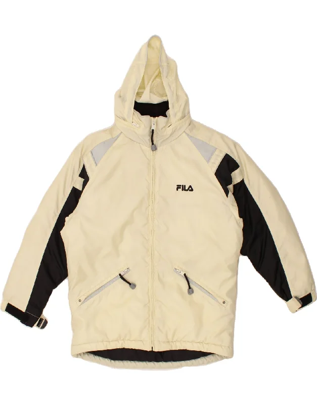 FILA Womens Hooded Windbreaker Jacket UK 14 Medium Beige Colourblock Nylon Feminine Women's Soft 