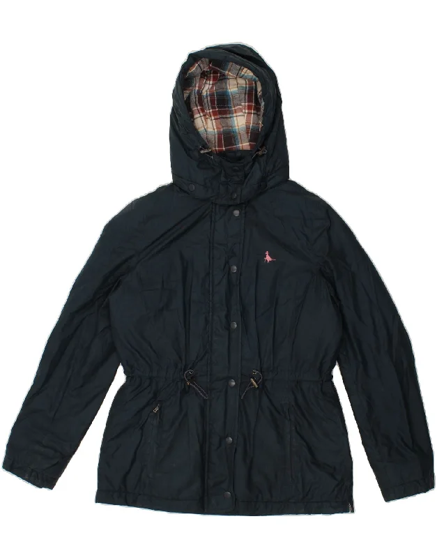 JACK WILLS Womens Hooded Windbreaker Jacket UK 10 Small  Navy Blue Bold Women's Animal Print