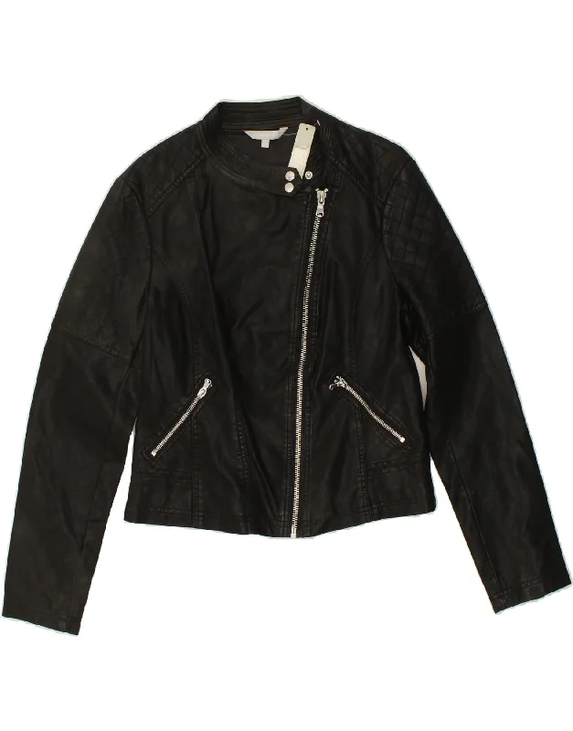VINTAGE Womens Crop Leather Jacket UK 10 Small Black Women