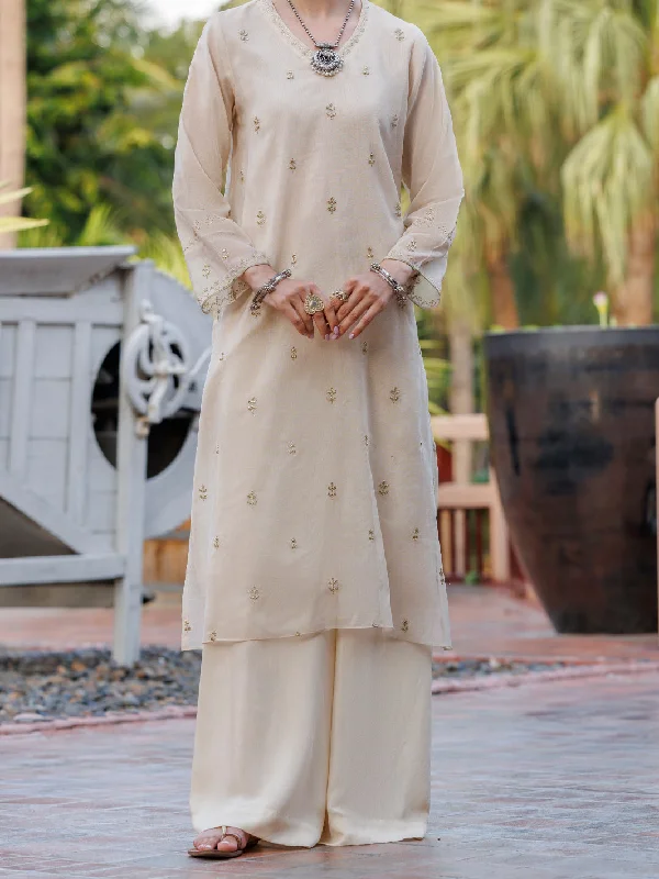 Off White Khaddi Net Tunic - AL-LK-1035 European