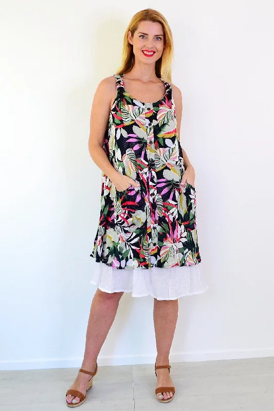 Tropical Forest Leaf Crinkle Tunic Dress Refined Women's 