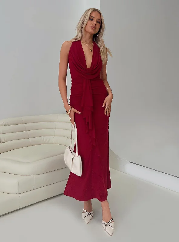 Corzetti Maxi Dress Burgundy Artistic Women's Hand - painted