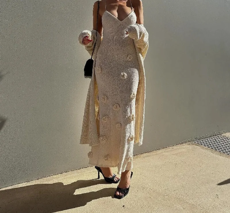 A&A 3D Flower V-Neck Maxi Dress Hip Women's Urban