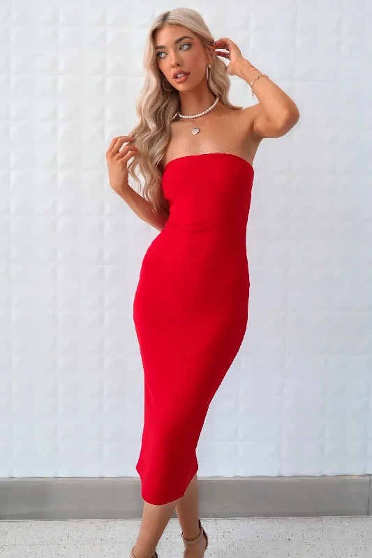 Dora Midi Dress - Red Elegant Women's 