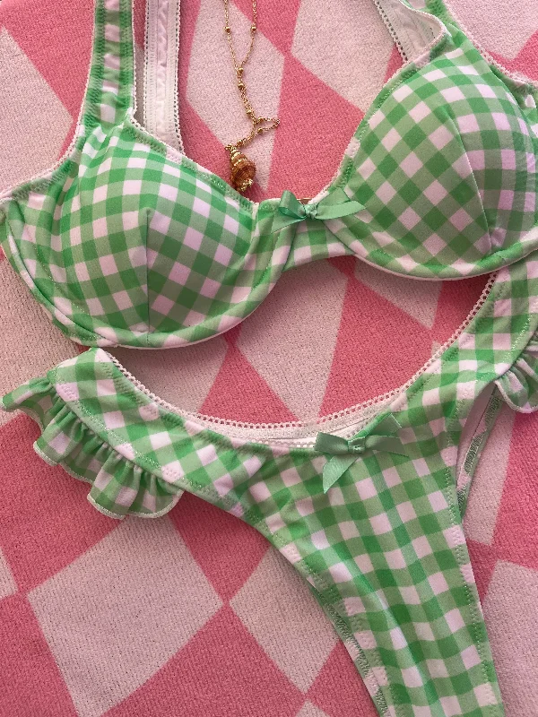 Green Gingham Extra Support Bikini Top Contemporary 