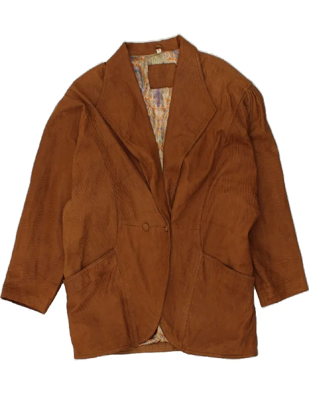 VINTAGE Womens Leather Coat EU 42 Large Brown Leather Modern Women's 