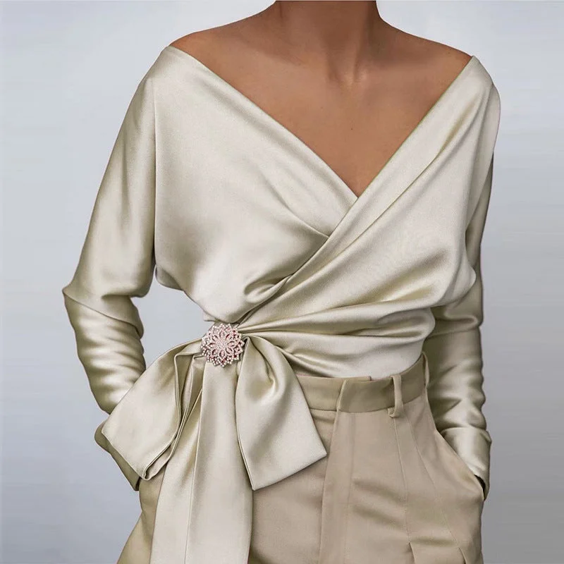 Wholesale Plus Size Clothing Solid Color Sexy V-Neck Slim Tie Top Dynamic Women's Moto
