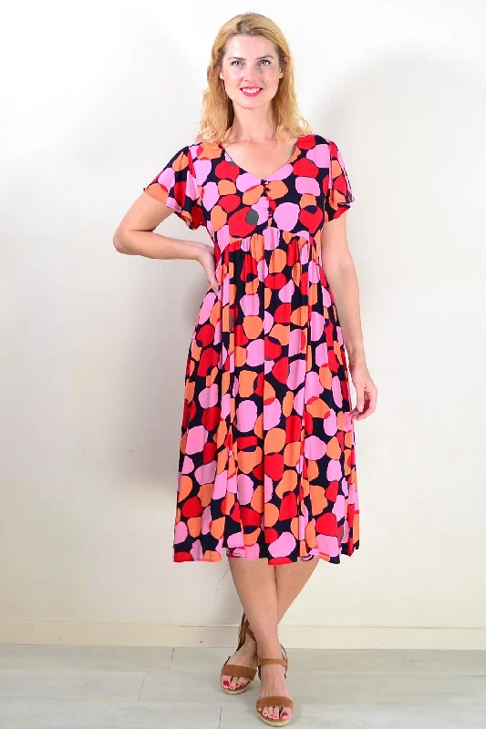 Pink Orange Spots Tunic Dress Refined Women's Hand - crafted