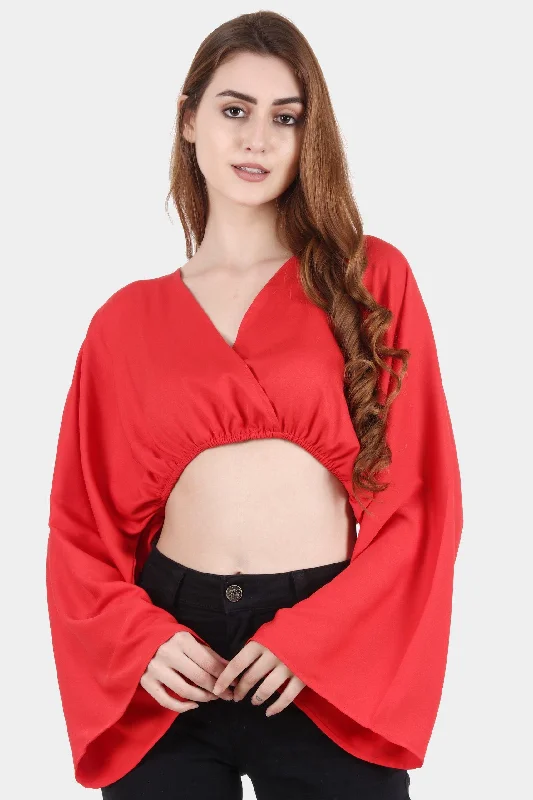 Red Solid Crop Top Edgy Women's Punk