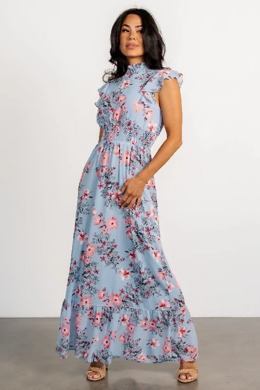 Kearny Ruffle Maxi Dress | Light Blue + Blush Vacation
