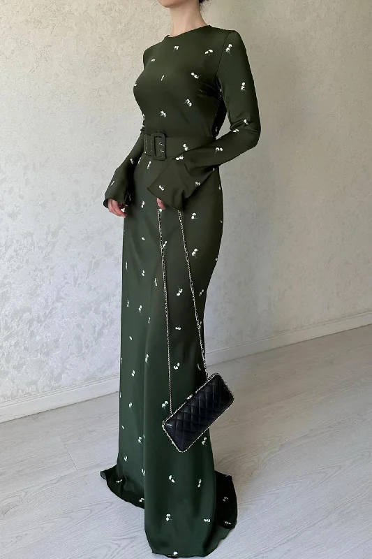 Floral Print Belted High Waist Midi Dress Sporty Women's Tennis