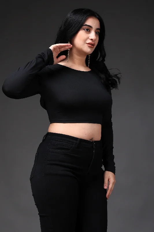 Black Solid Backless Crop Top garde