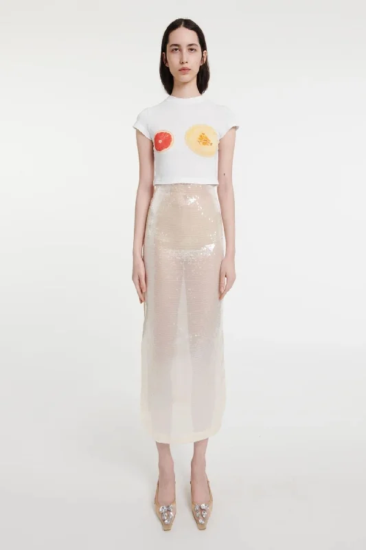 A.W.A.K.E Mode Cropped Fitted T-Shirt with Fruit Print - White Modern Women's Tech