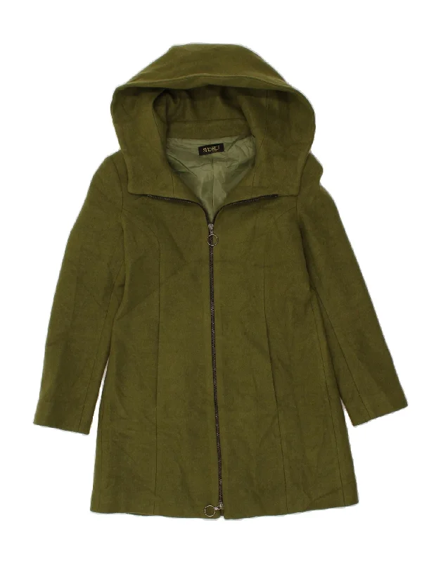 VINTAGE Womens Hooded Overcoat IT 42 Medium Green Acrylic Sporty Women's Athleisure 