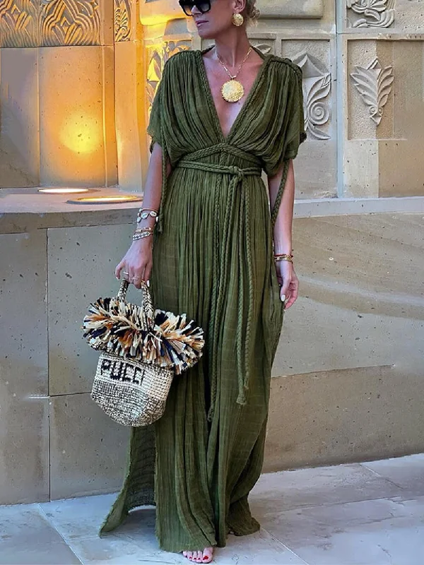Draped Braids Kimono Cover Graceful Up Slit Maxi Dress Youthful Women's Anime - inspired