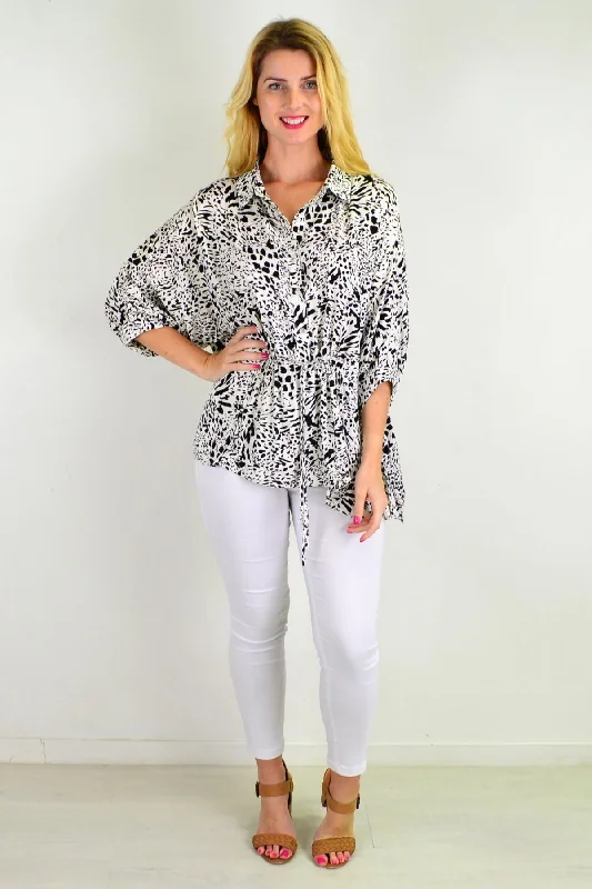 Black Giraffe Print Relaxed Fit Tunic Blouse Elegant Women's 