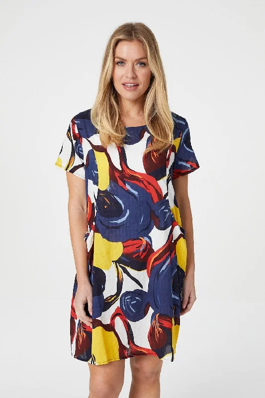Floral Short Sleeve Shift Dress Traditional Women's Wool
