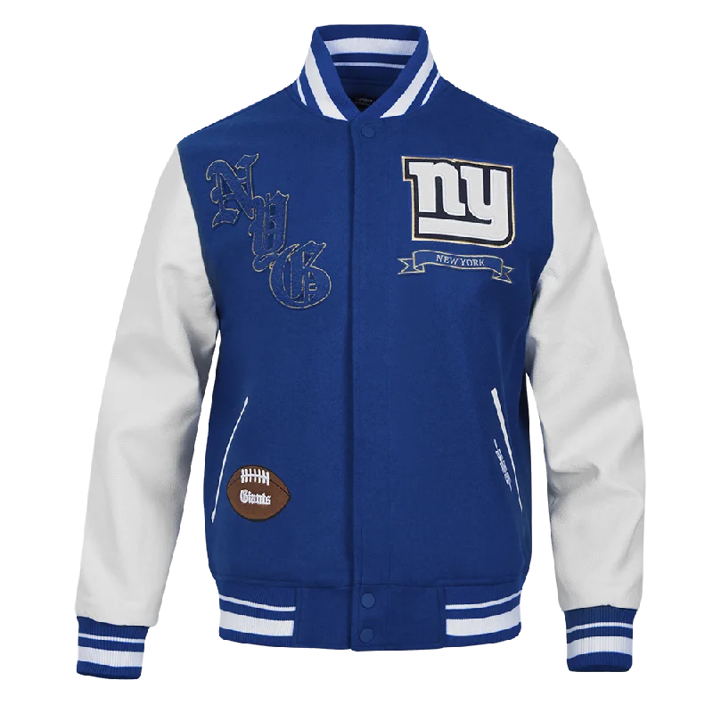 NFL NEW YORK GIANTS PRO PREP WOOL MEN'S VARSITY JACKET (DODGER BLUE/WHITE) Casual Women's Loose - fitting NFL NEW YORK GIANTS PRO PREP WOOL MEN'S VARSITY JACKET (DODGER BLUE/WHITE) Casual Women's Loose - fitting