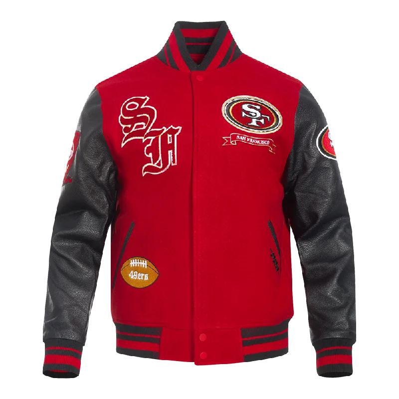 NFL SAN FRANCISCO 49ERS PRO PREP WOOL MEN'S VARSITY JACKET (RED/BLACK) Refined Women's Velvet