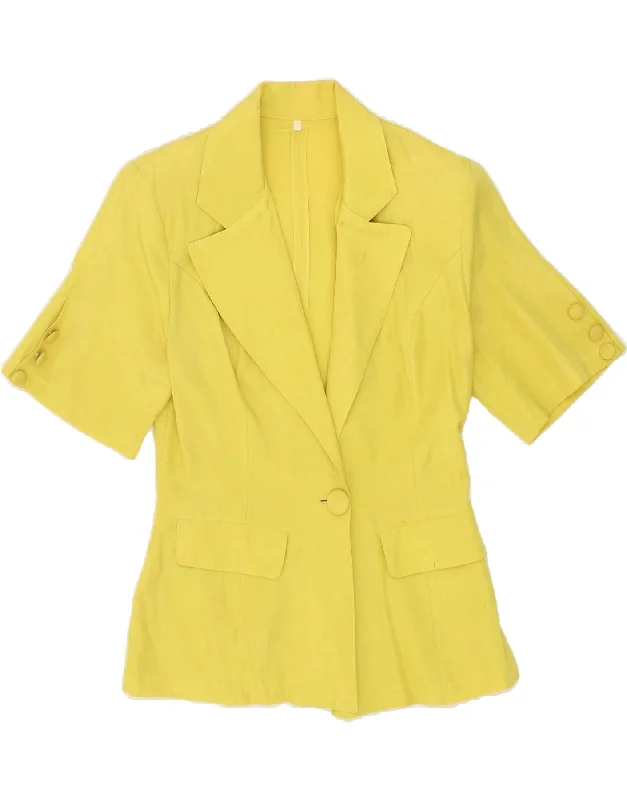 VINTAGE Womens 1 Button Short Sleeve Blazer Jacket UK 12 Medium Yellow Laid - back Women's Vibe