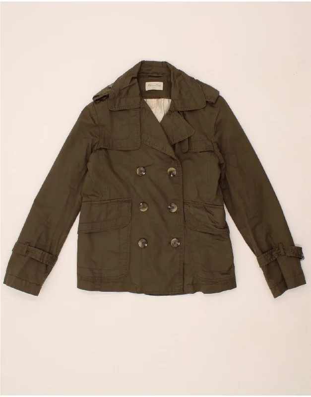 MASSIMO DUTTI Womens Pea Coat UK 10 Small Khaki Cotton Confident Women's High - fashion