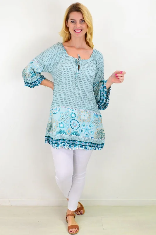 Aqua Star Fish Crinkle Tunic Top Laid - back Women's Vibe