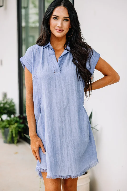 Just My Type Denim Blue Chambray Dress Stylish Women's Tropical 