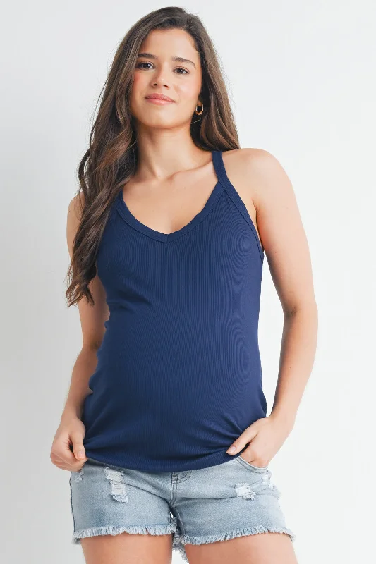 Ribbed V Neck Racerback Maternity Tank Top Classic Women's Tweed