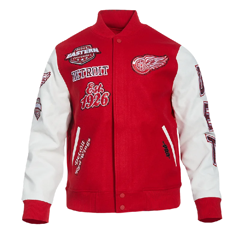 NHL DETROIT RED WINGS ANIMAL PRINT WOOL MEN'S VARSITY JACKET (RED/WHITE) Modern Women's Tech