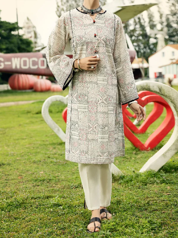 Off White Lawn Kurti - AL-LK-1043 Feminine Women's Soft 