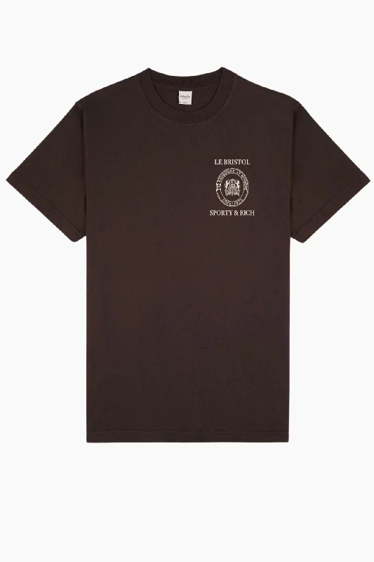Sporty & Rich Crest Seal 100th T-Shirt - Chocolate/ Cream Edgy Women's Punk