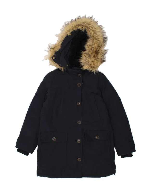 J. CREW Womens Hooded Windbreaker Jacket UK 10 Small Navy Blue Polyester Hip Women's Urban