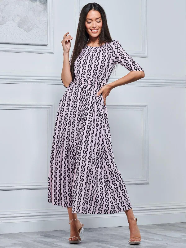 Pauline Sleeved Maxi Dress, Pink Pattern Scandinavian