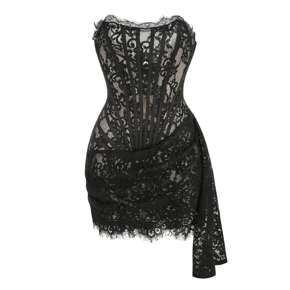 A&A Luxe Chic Sexy Strapless Lace Mini Gown Dress Sporty Women's Athleisure 