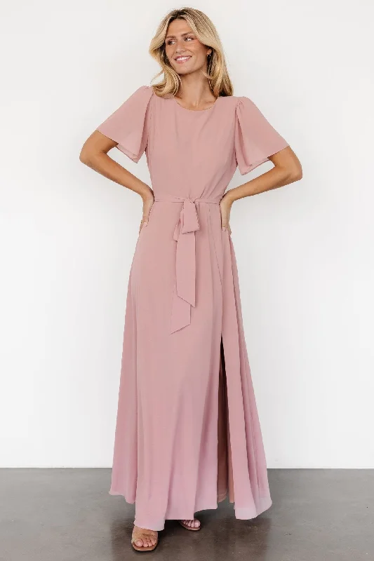 Naomi Short Sleeve Maxi Dress | Blush Pink Elegant Women's 