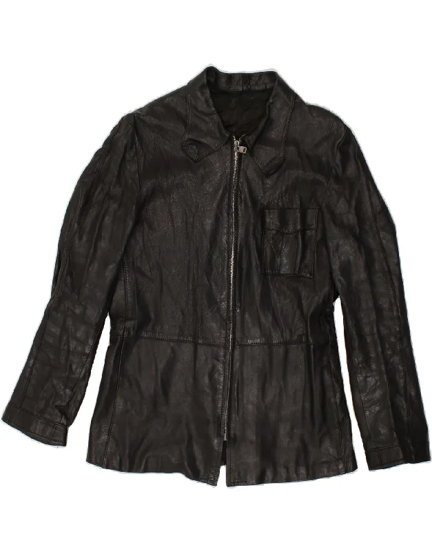 VINTAGE Womens Leather Jacket UK 12 Medium Black Youthful Women's Pop