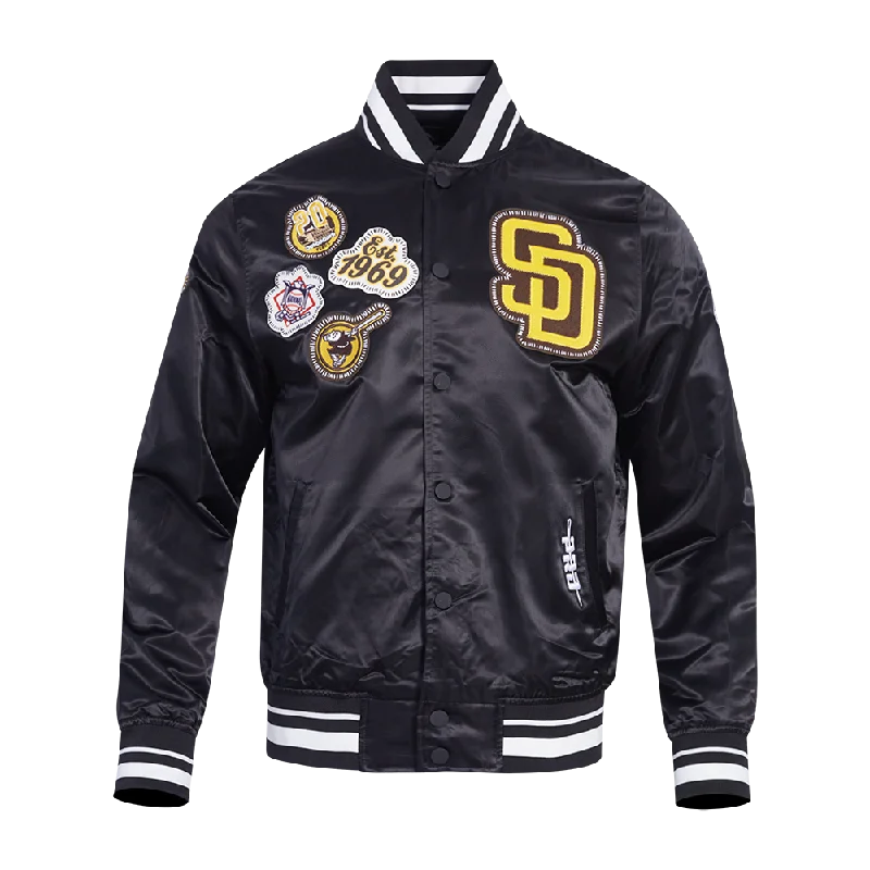 MLB SAN DIEGO PADRES DIY PICK STITCH MEN'S RIB SATIN JACKET (BLACK) Sleek Women's Metallic