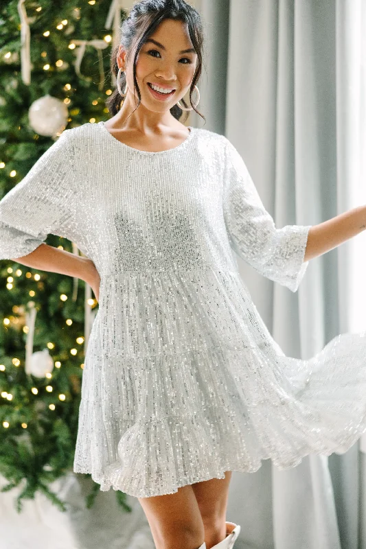 Be Your Own Star Silver Sequin Babydoll Dress Gym