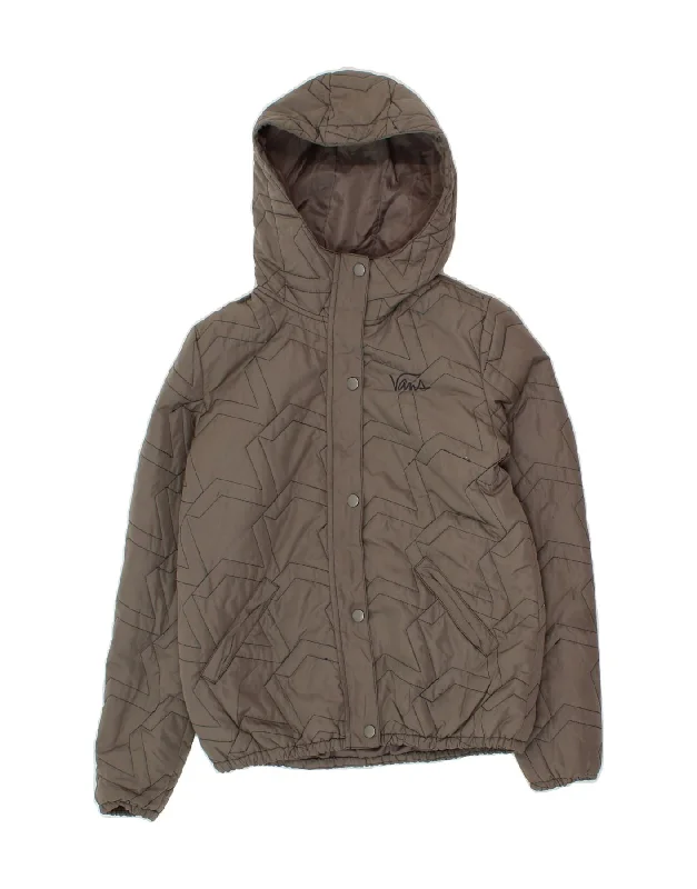 VANS Womens Abstract Pattern Hooded Bomber Jacket UK 6 XS Grey Polyester Laid - back Women's Vibe VANS Womens Abstract Pattern Hooded Bomber Jacket UK 6 XS Grey Polyester Laid - back Women's Vibe