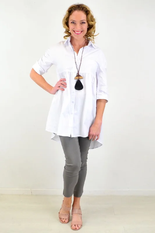 Crisp White Trendsetting Tunic Shirt Streetwear Style for 