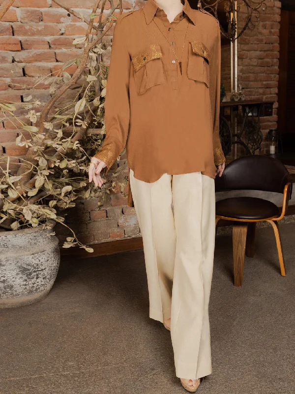 Brown Georgette Tunic - AWP-LK-603 Minimalist Women's Casual