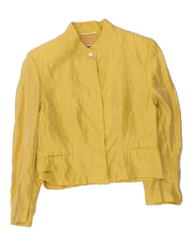 VINTAGE Womens Crop Blazer Jacket UK 12 Medium Yellow Linen Sophisticated Women's 