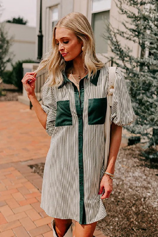 Country Club Cutie Button Down Mini Dress in Deep Forest Cozy Women's Winter
