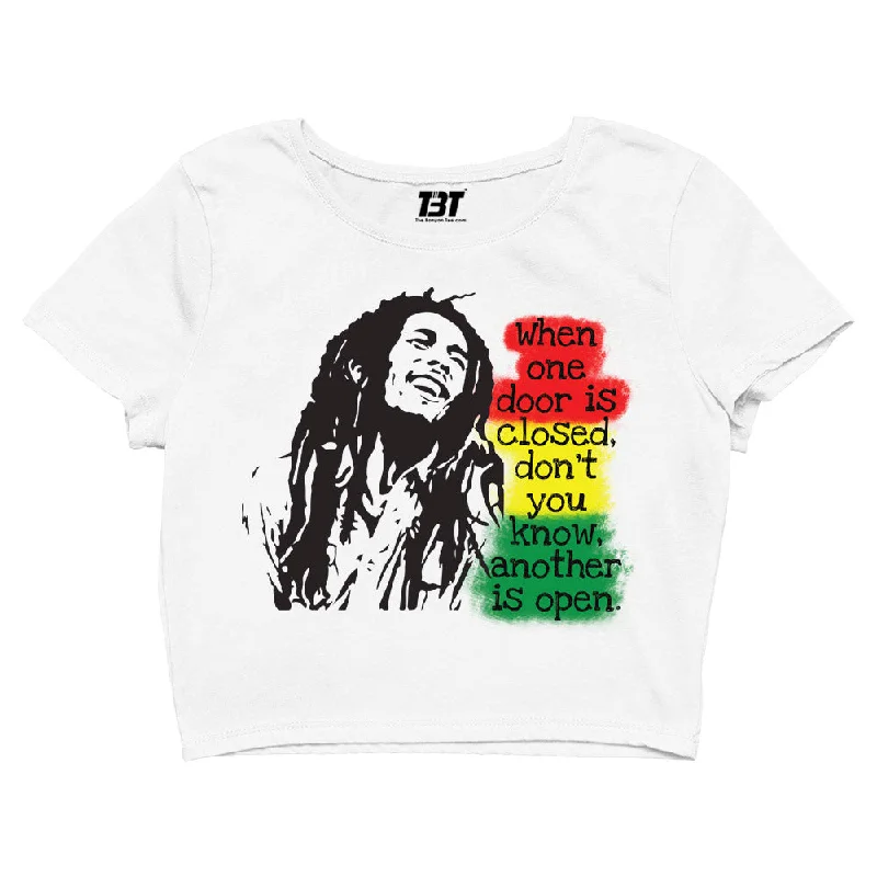 Bob Marley Crop Top - When One Door Is Closed Artistic Women's Hand - painted
