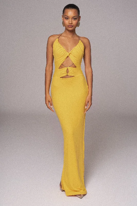 Yellow Secret Bloom Maxi Dress Athletic Women's 