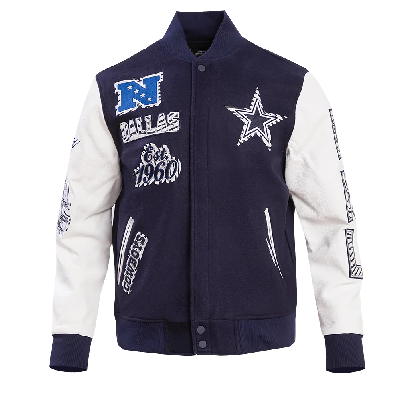 NFL DALLAS COWBOYS ANIMAL PRINT WOOL MEN'S VARSITY JACKET (MIDNIGHT NAVY/WHITE) Athletic Women's High - NFL DALLAS COWBOYS ANIMAL PRINT WOOL MEN'S VARSITY JACKET (MIDNIGHT NAVY/WHITE) Athletic Women's High -