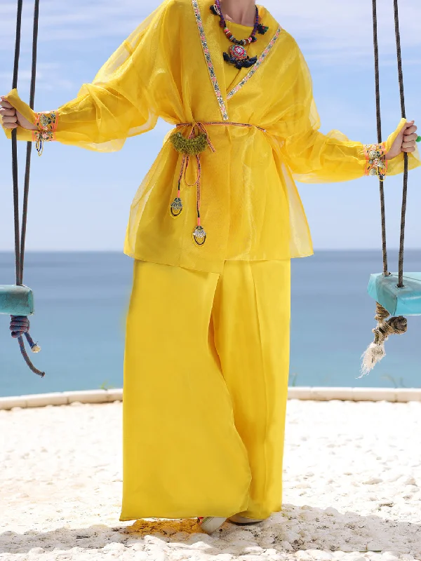 Yellow Shimmer Net Tunic - AL-LK-962 Trendy Women's 