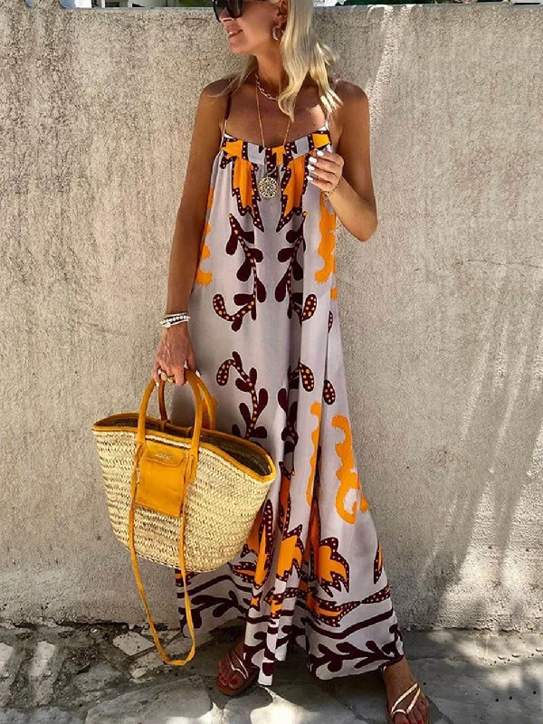 Ethnic Printed Loose Charming Cami Maxi Dress Feminine Women's Soft 
