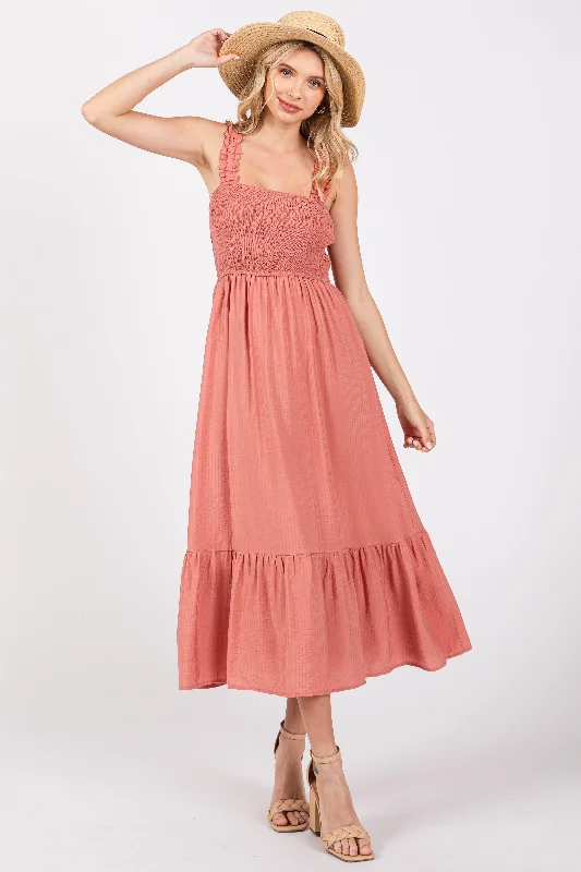 Rust Smocked Bodice Maxi Dress Disco